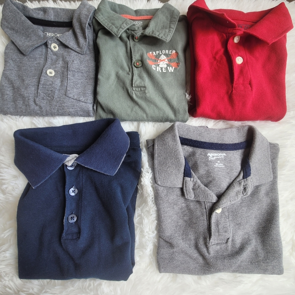 Lot Of 5 Boys Short Sleeve Polo Shirts, Size 4 Several Brands & Colors